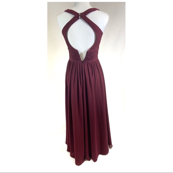 AZAZIE Racer Back Cummerbund Waist Prom Dress  Bridesmaid Gown Burgundy Plum S - Picture 3 of 10